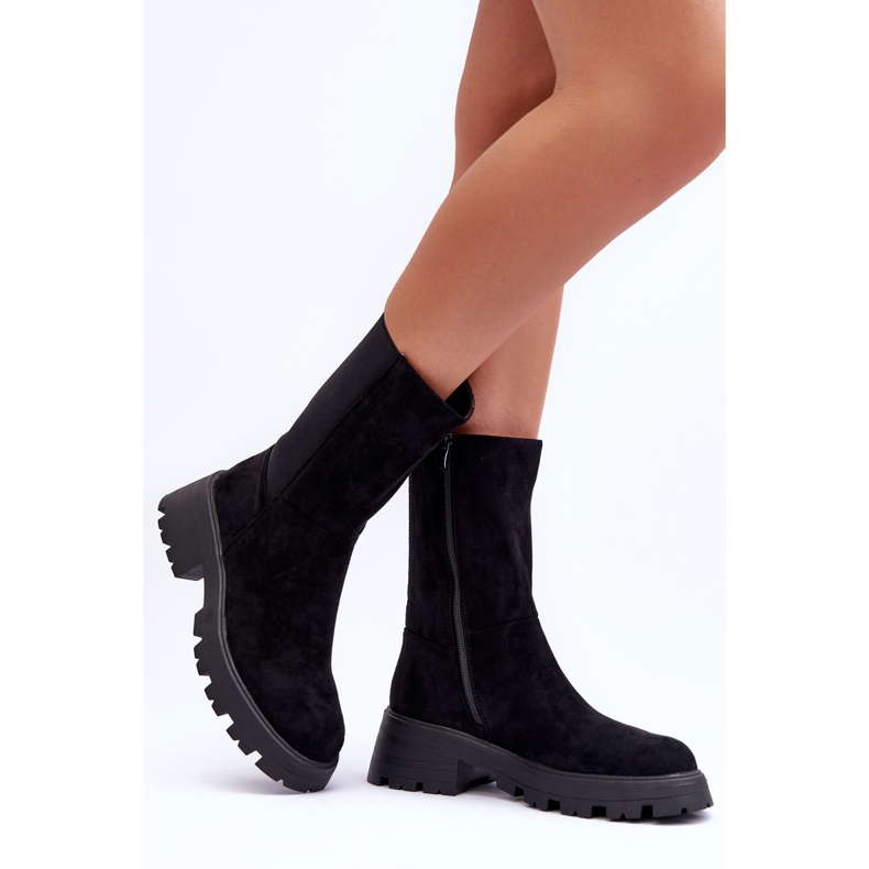 Bottes à talons plats en daim pour femmes noires Altandros le noir 2