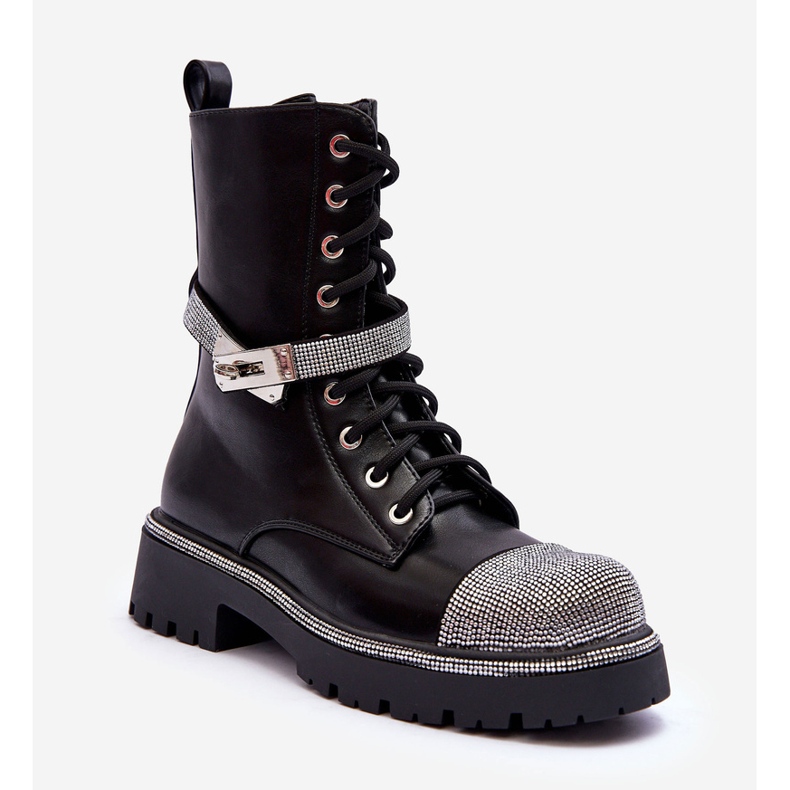 Bottes de travail en cuir ornées pour femmes, noir Totah le noir 1