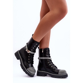 Bottes de travail en cuir ornées pour femmes, noir Totah 2