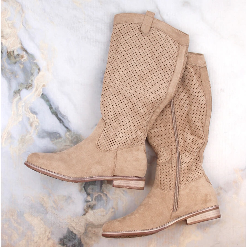 Bottines en daim beige ajouré femme Vinceza 16456 1