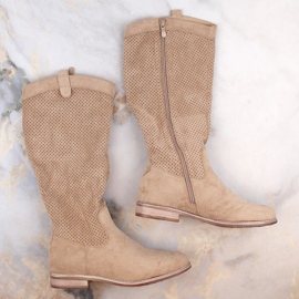 Bottines en daim beige ajouré femme Vinceza 16456 2