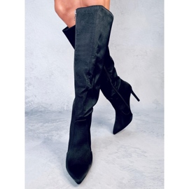 Bottes à talons hauts en satin noir Strauss le noir 1