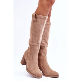 Bottes à talons hauts en daim pour femmes Beige Khabira 2