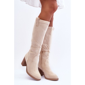 Bottes à talons hauts en daim pour femmes Beige clair Khabira 1