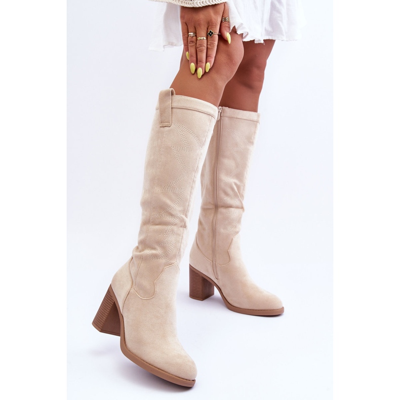 Bottes à talons hauts en daim pour femmes Beige clair Khabira 2 Bottes à talons hauts en daim pour femmes Beige clair Khabira 2