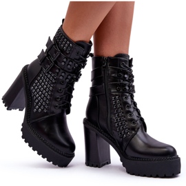 Bottes en cuir à talons hauts épais avec clous Cadabra noirs le noir 9