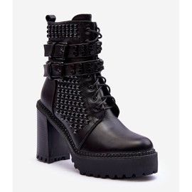 Bottes en cuir à talons hauts épais avec clous Cadabra noirs le noir 1