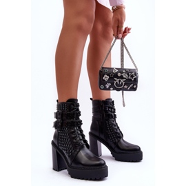 Bottes en cuir à talons hauts épais avec clous Cadabra noirs le noir 6