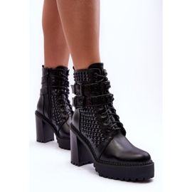 Bottes en cuir à talons hauts épais avec clous Cadabra noirs le noir 4