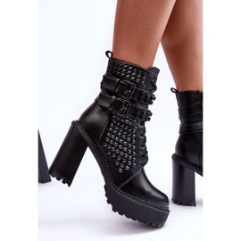 Bottes en cuir à talons hauts épais avec clous Cadabra noirs le noir 8