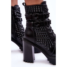 Bottes en cuir à talons hauts épais avec clous Cadabra noirs le noir 5
