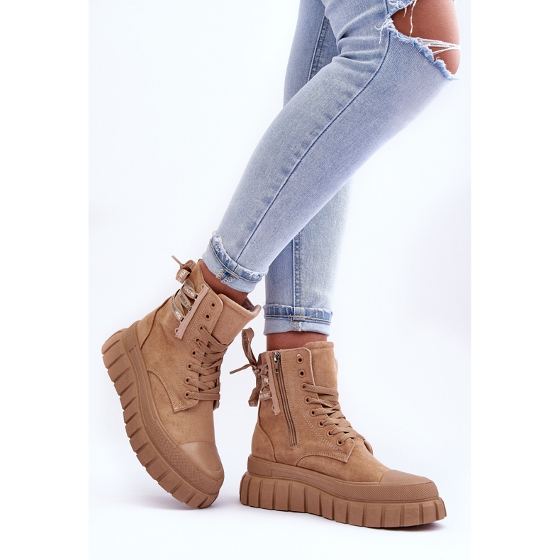 Bottines à plateforme en daim pour femmes Beige Rafter 2