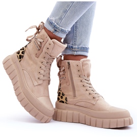 Bottes à plateforme en daim pour femmes, chevrons beige clair 9
