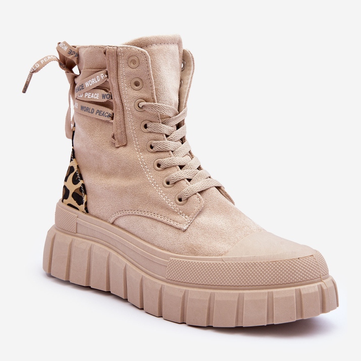 Bottes à plateforme en daim pour femmes, chevrons beige clair 1