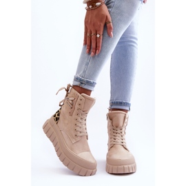 Bottes à plateforme en daim pour femmes, chevrons beige clair 6