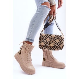 Bottes à plateforme en daim pour femmes, chevrons beige clair 7