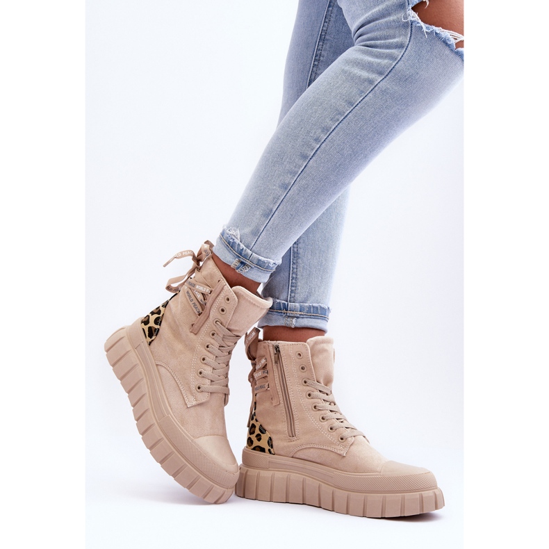 Bottes à plateforme en daim pour femmes, chevrons beige clair 2