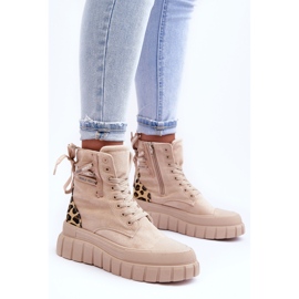 Bottes à plateforme en daim pour femmes, chevrons beige clair 4