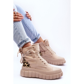 Bottes à plateforme en daim pour femmes, chevrons beige clair 8