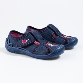 Chaussons velcro Shelovet bleu marine pour fille 1