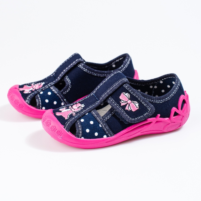 Chaussons bleu marine et roses pour filles de Shelovet 1