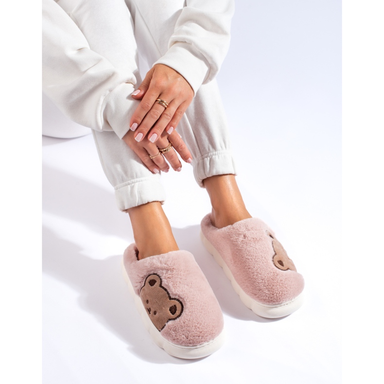 Chaussons femme avec ours en peluche rose clair Shelovet 1