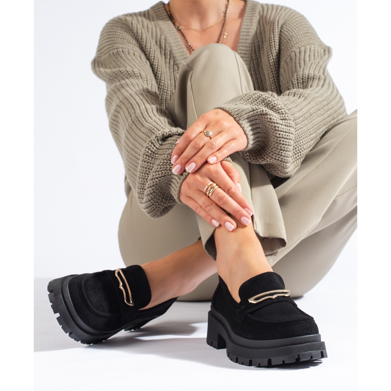 Mocassins femme Shelovet en daim noir le noir 1