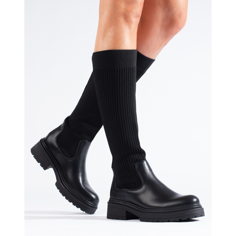 Bottes à enfiler noires de Shelovet 1