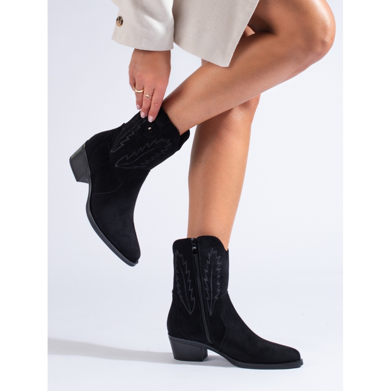 Bottines cowboy en daim noir Shelovet le noir 1