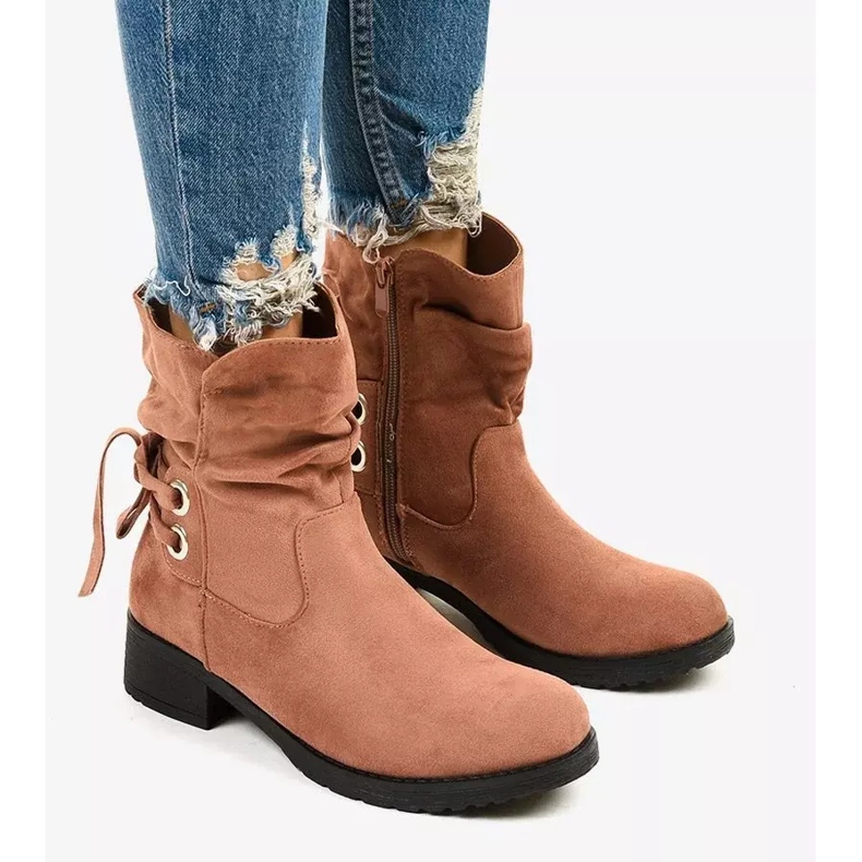 Bottines Afforen en daim rose 1