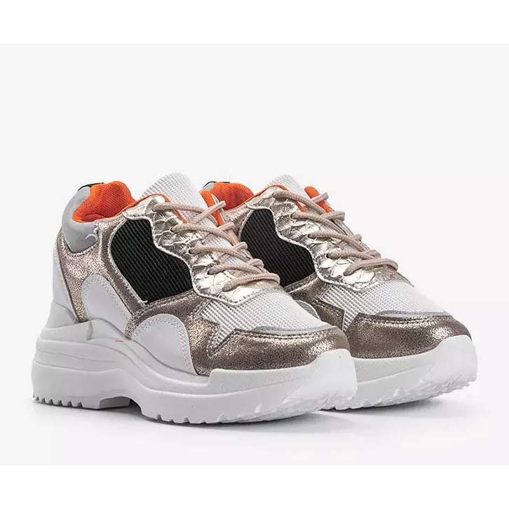 Baskets compensées blanches et dorées Alexandra 2