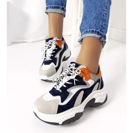 PA1 Baskets à semelles hautes bleu marine de Monica blanc orange gris 1