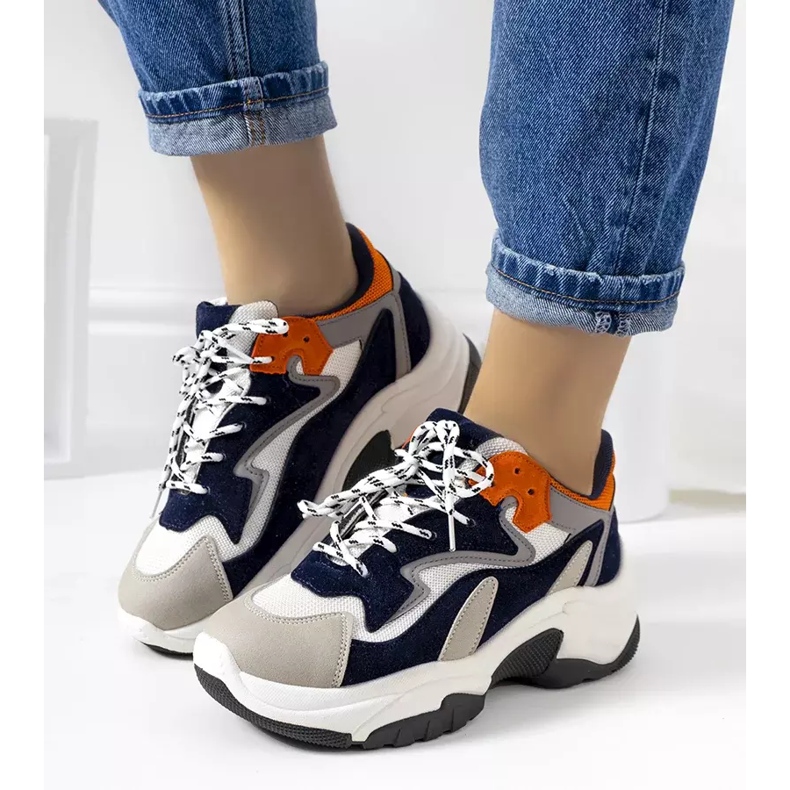 PA1 Baskets à semelles hautes bleu marine de Monica blanc orange gris 2