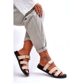 Chaussons Velcro Classiques en Cuir pour Femme Beige Amedon 1