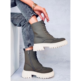 Aubert Bottines à lacets vertes 4