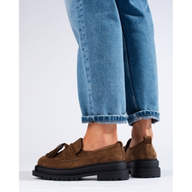 Mocassins pour femmes en daim marron sur la plateforme Shelovet brun 1