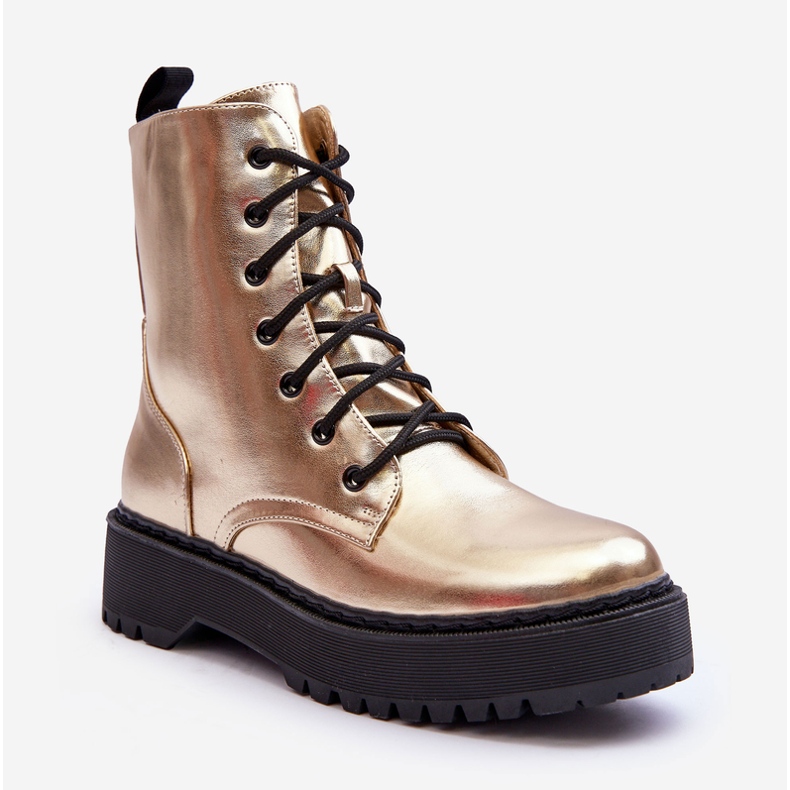 FB2 Bottes De Travail En Cuir Métallisé Doré Teflorna 1