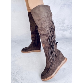 Bottines à talon compensé Russo D.KHAKI avec franges brun 2
