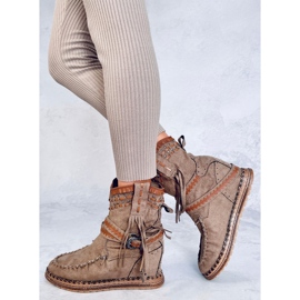 Bottines compensées à franges Lotz Kaki brun 2