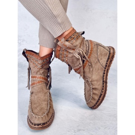 Bottines compensées à franges Lotz Kaki brun 3