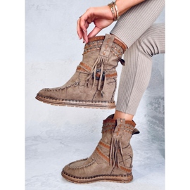 Bottines compensées à franges Lotz Kaki brun 5