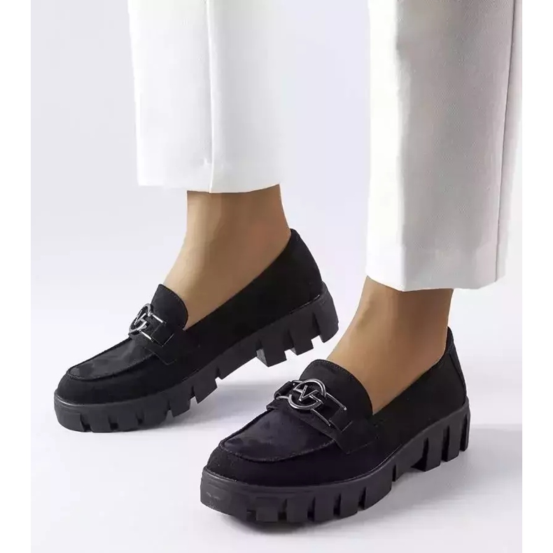 Venezia Mocassins noirs en daim écologique de Vinceza 1