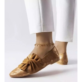 Ballerines métallisées marron à nœud Dodier doré 2