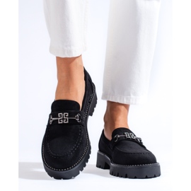 Mocassins femme en daim sur semelle épaisse Shelovet noir le noir 2