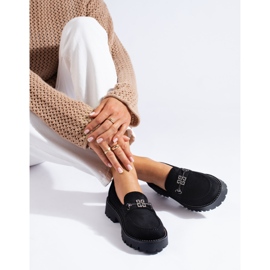 Mocassins femme en daim sur semelle épaisse Shelovet noir le noir 1