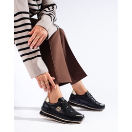 Baskets à plateforme en cuir noir de Shelovet le noir 1