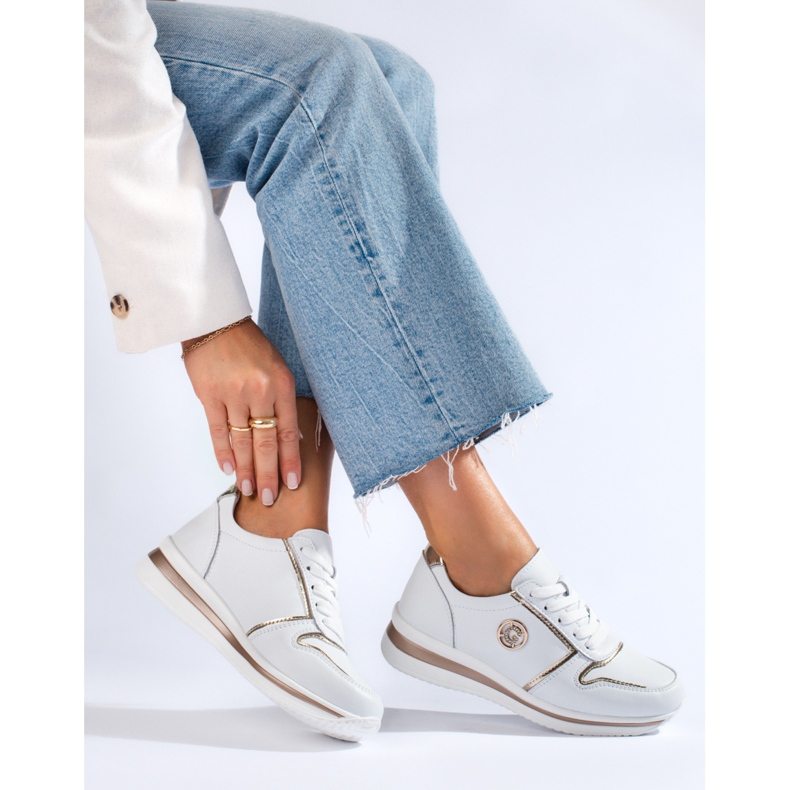 Chaussures de sport femme Shelovet en cuir blanc blanche 1