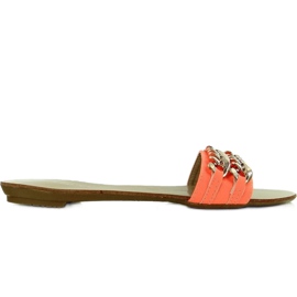 Chaussons avec chaîne dorée abricot-fluo orange 2