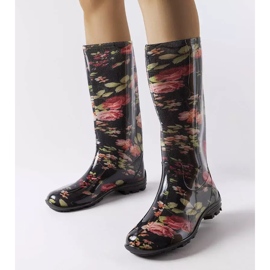 Bottes hautes noires à roses Pimen blanche 2
