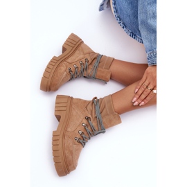 FB3 Bottes à lacets en daim pour femmes, gland beige foncé 1